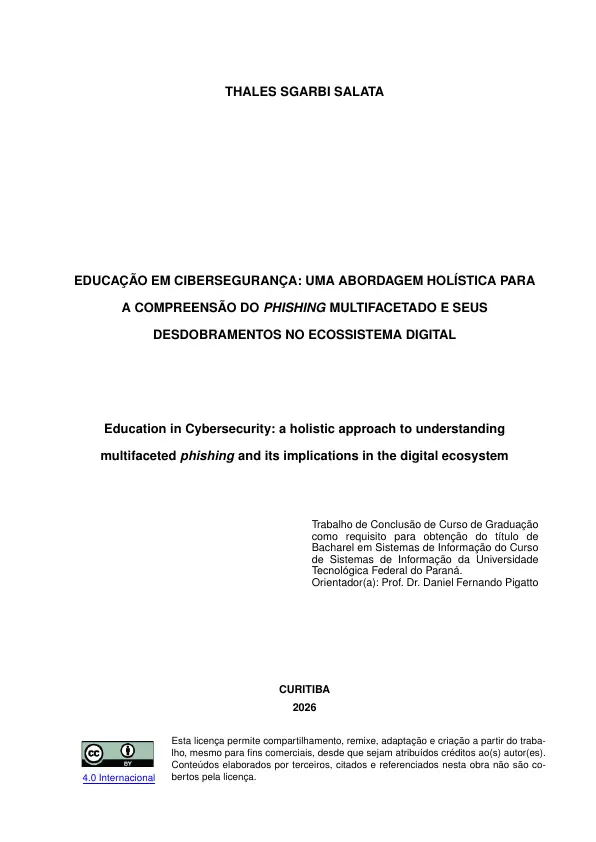 Folha de rosto do TCC "Educação em cibersegurança".